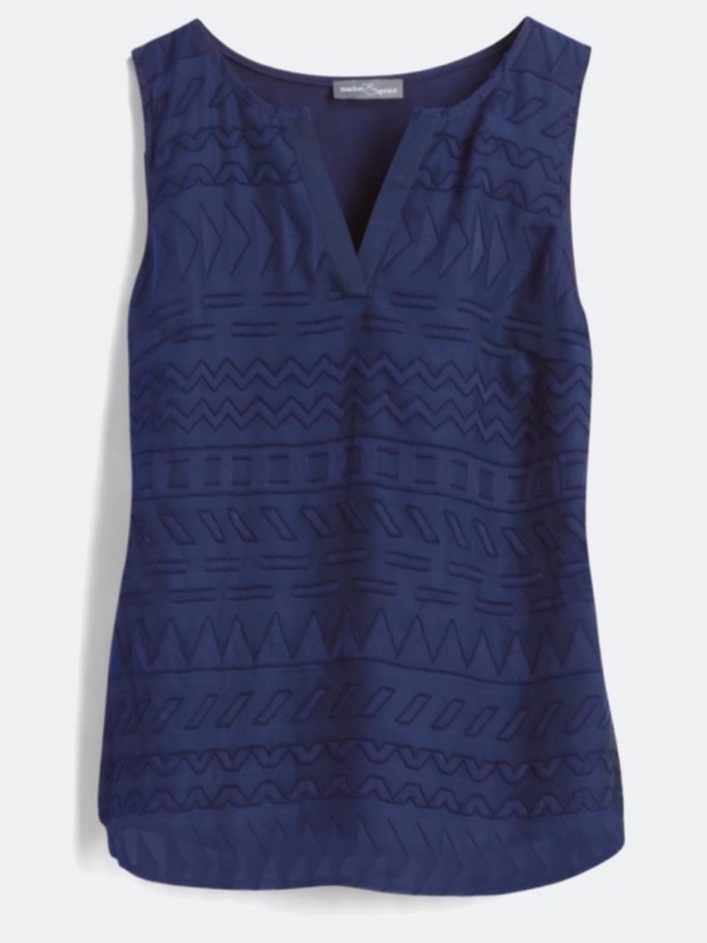 Market & Spruce Textured Print, V Neck, Sleeveless Navy Top Blouse